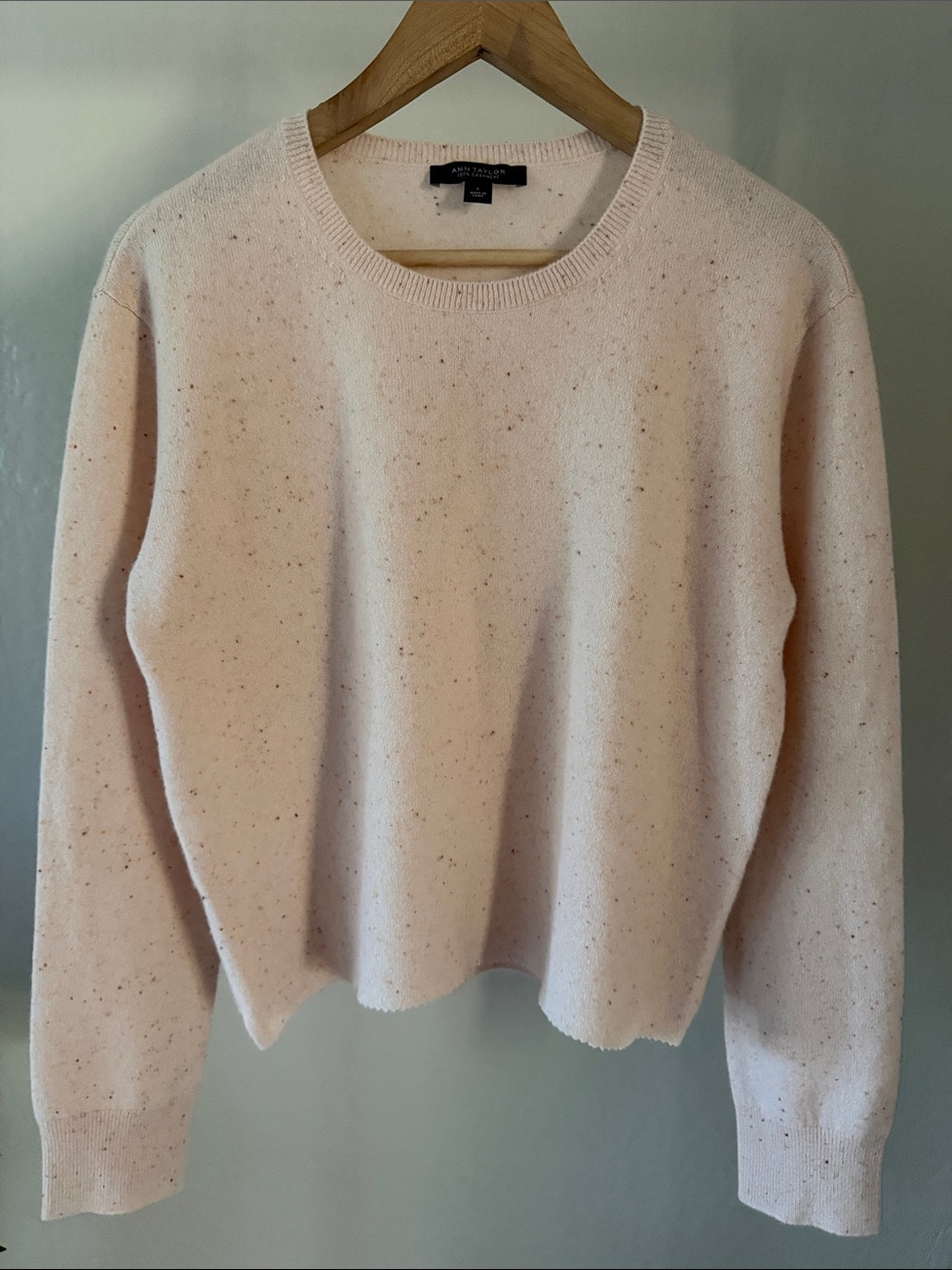 Ann Taylor 💯Cashmere Pink Donegal Speckled Crewneck Sweater Size L
